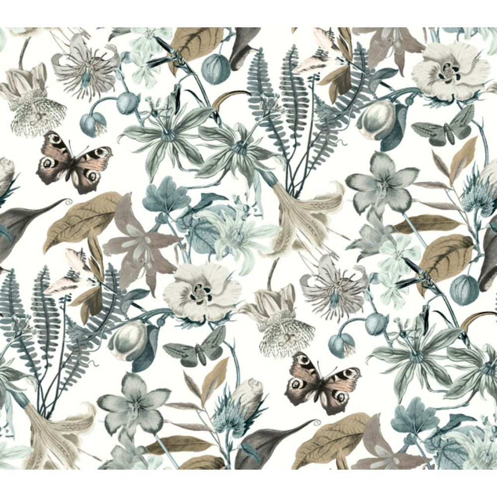 York BL1722 Blooms White & Blue Butterfly House Wallpaper