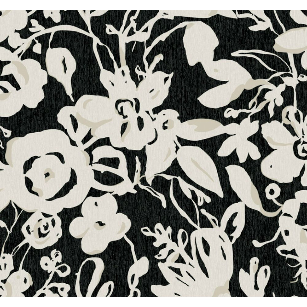 York BL1733 Blooms Black Brushstroke Floral Wallpaper