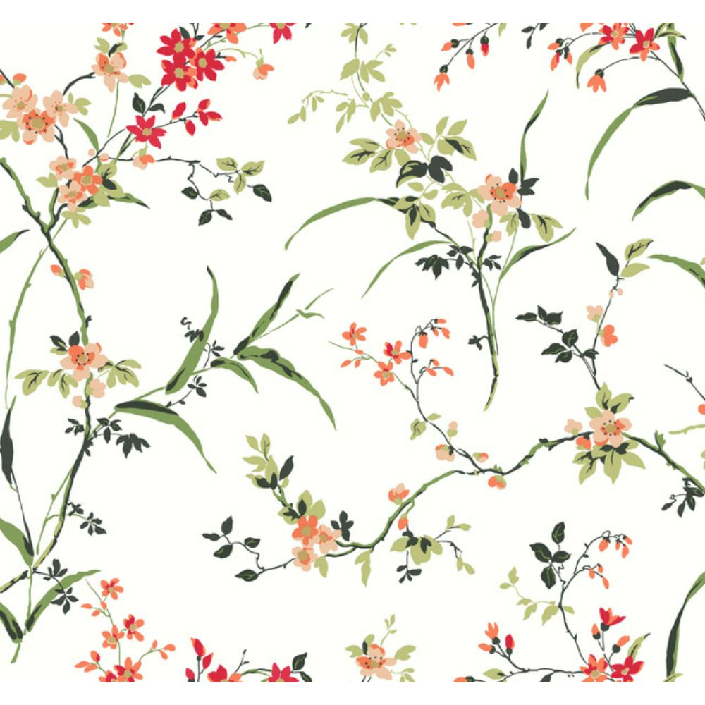 York BL1741 Blooms White & Red Blossom Branches Wallpaper