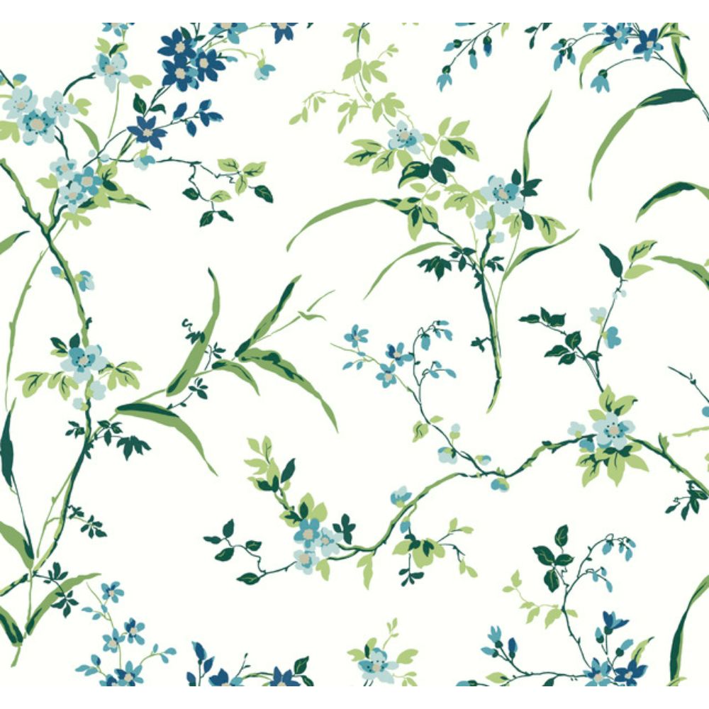 York BL1744 Blooms White & Blue Blossom Branches Wallpaper