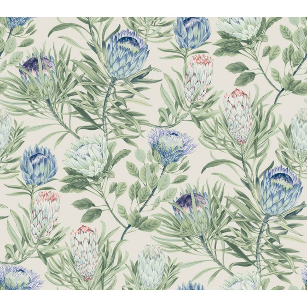 York BL1753 Blooms Cream & Blue Protea Wallpaper