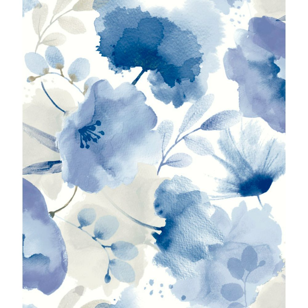 York BL1773 Blooms Cobalt Watercolor Bouquet Wallpaper