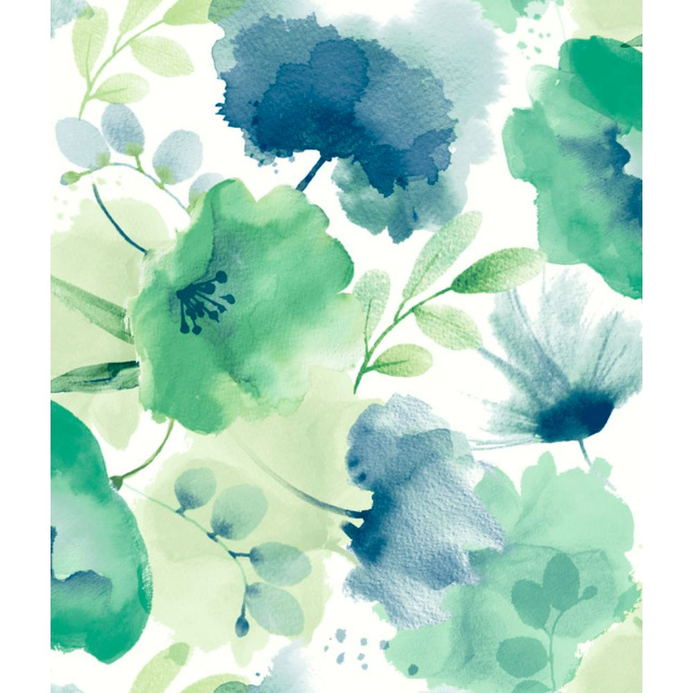 York BL1774 Blooms Blue & Green Watercolor Bouquet Wallpaper