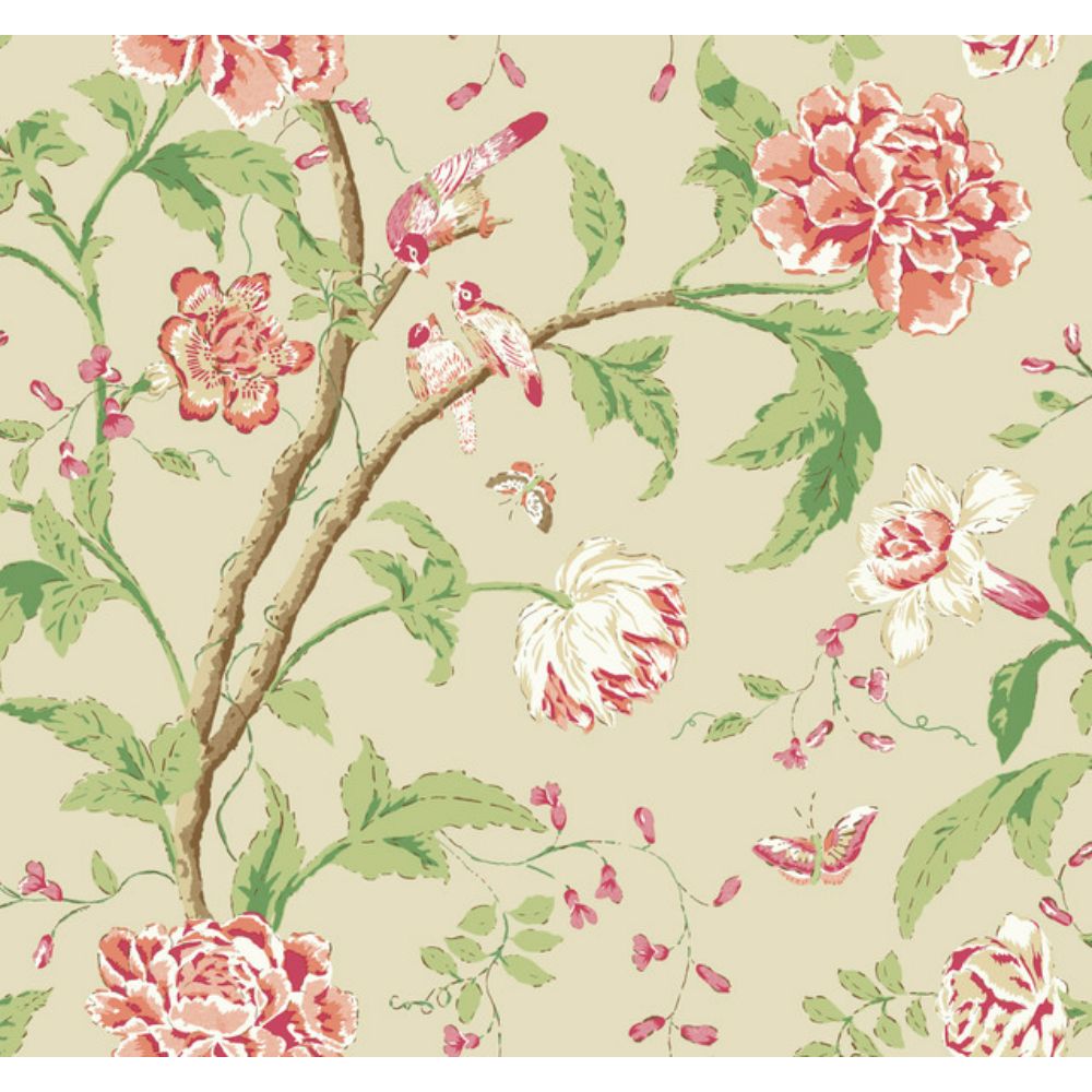 York BL1781 Blooms Cream & Coral Teahouse Floral Wallpaper