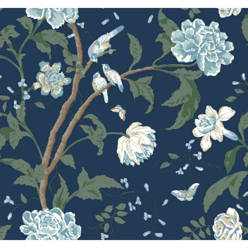 York BL1782 Blooms Navy Teahouse Floral Wallpaper