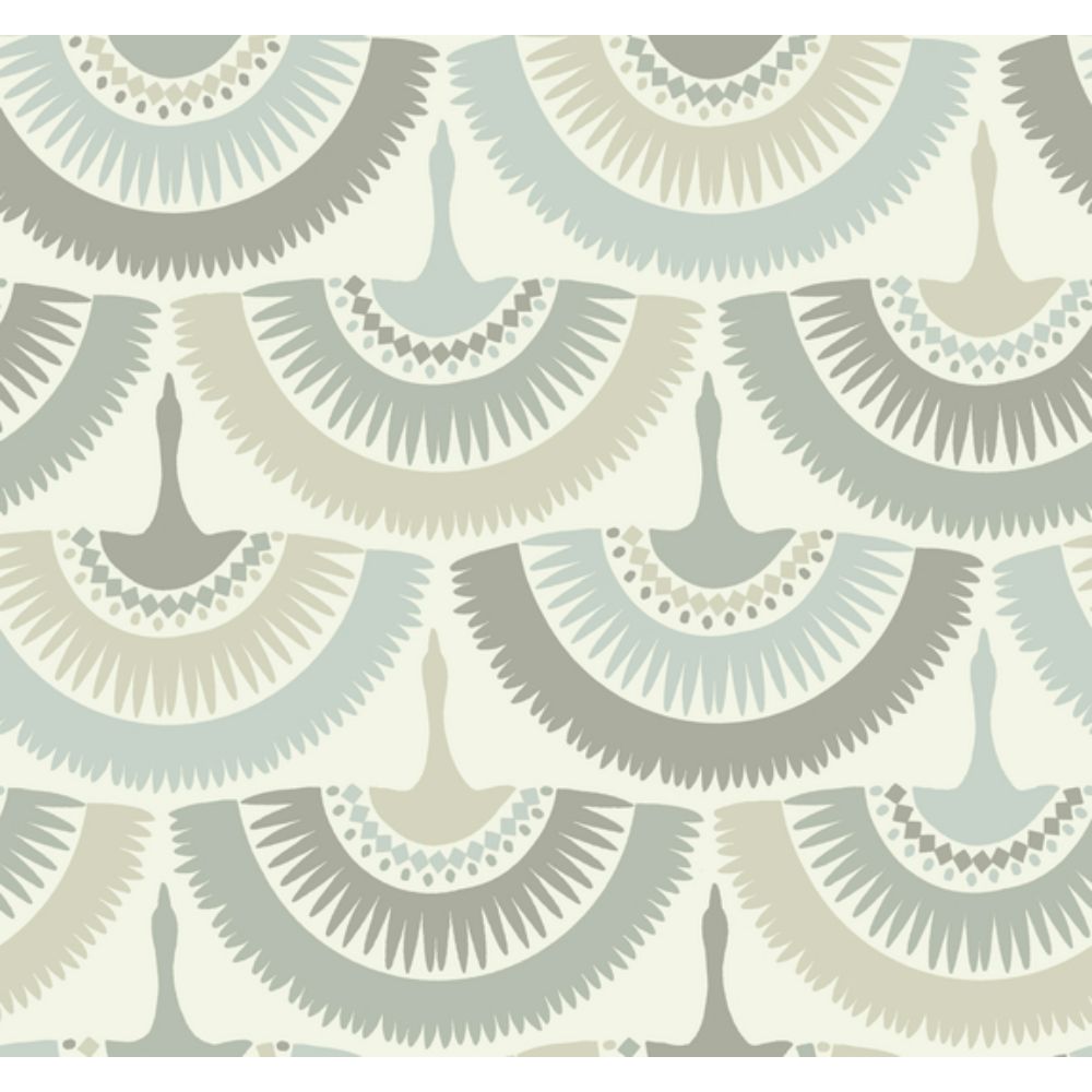 Antonina Vella by York BO6643 Bohemian Luxe Feather and Fringe Wallpaper in Cream/Blue