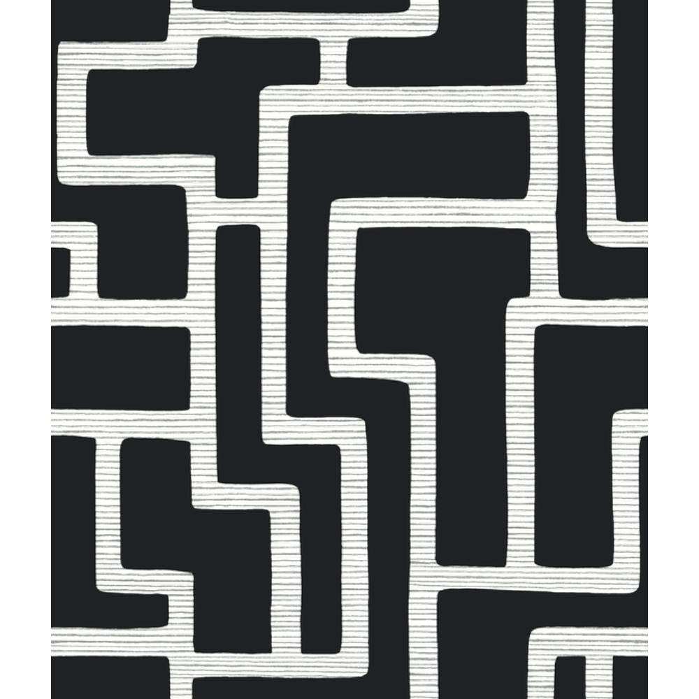 York BW3831 Black & White Resource Library Graphic Polyomino Wallpaper in Black & White