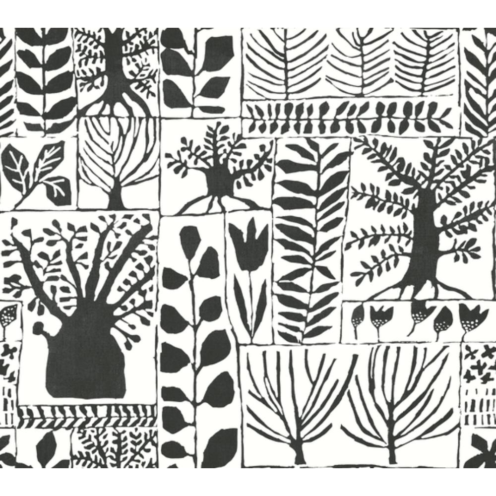 York BW3862 Black & White Resource Library Primitive Trees Wallpaper in Black & White