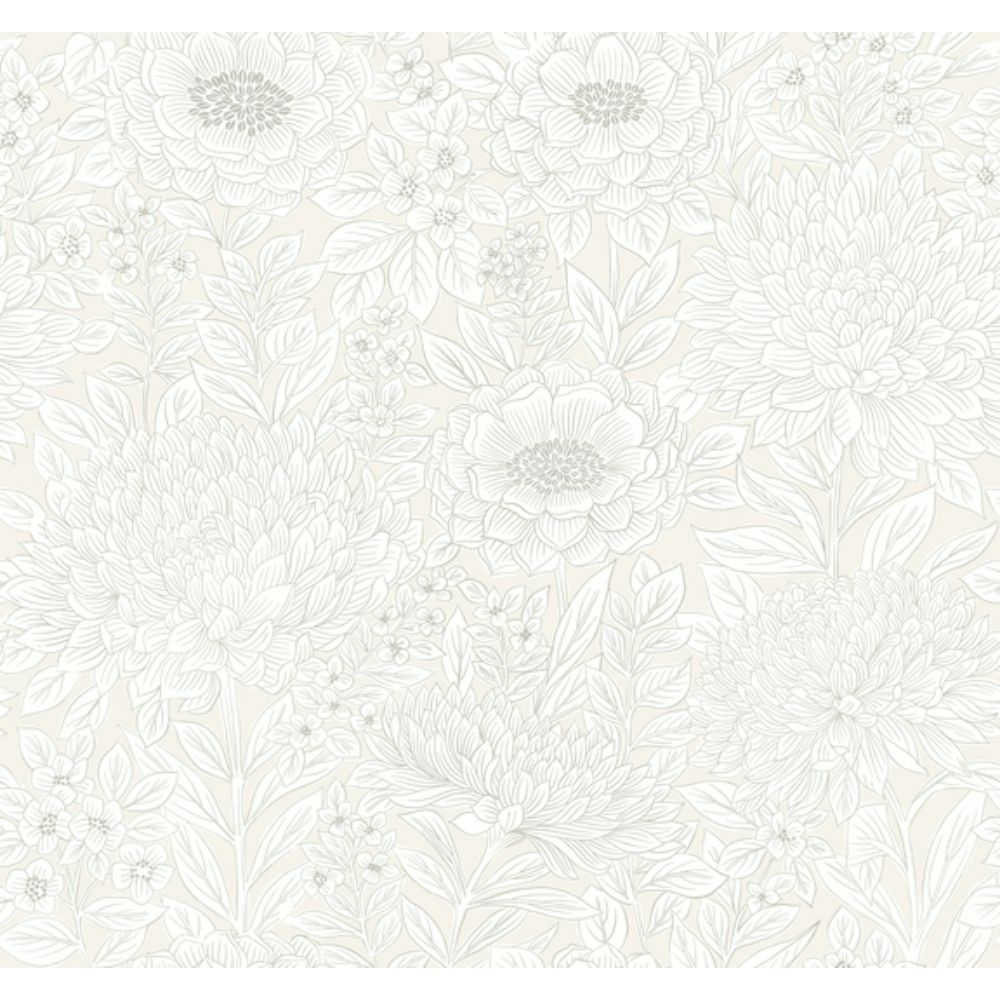 Inspired by Color by York BW3921 Beige & Naturals Cream Wood Block Blooms Wallpaper