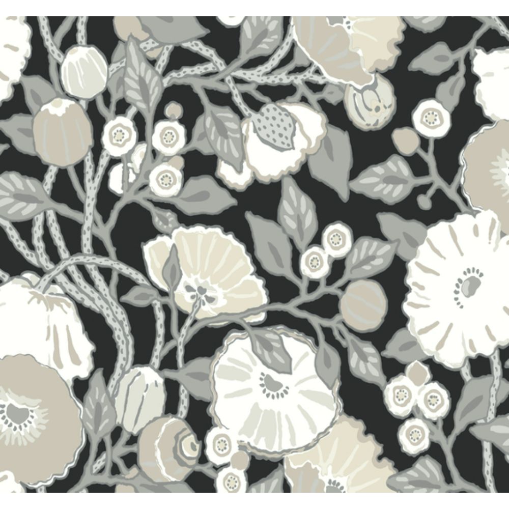 Inspired by Color by York BW3981 Black & White III Black & Cream Vincent Poppies Wallpaper