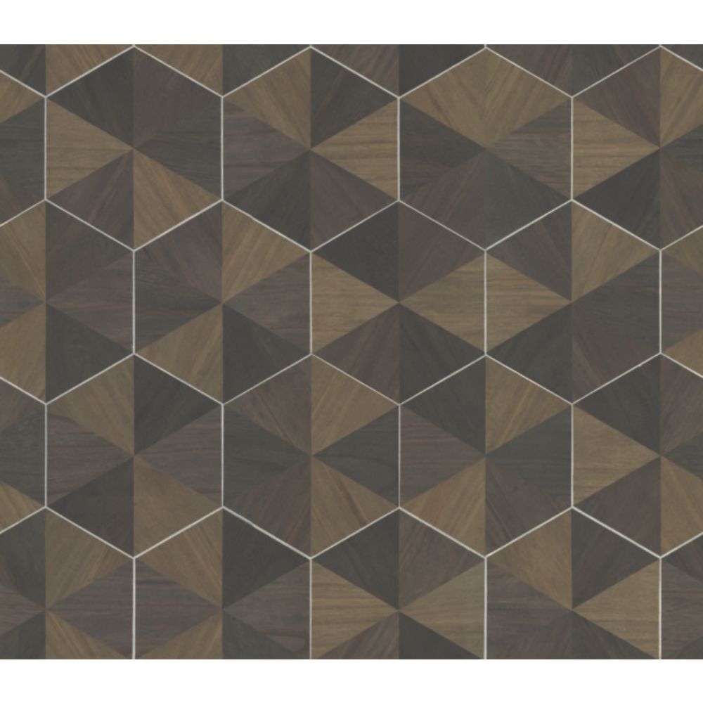 York Designer Series CR9113 Designer Resource Tip Card Hexagram Wood Veneer Wallpaper in Smoke