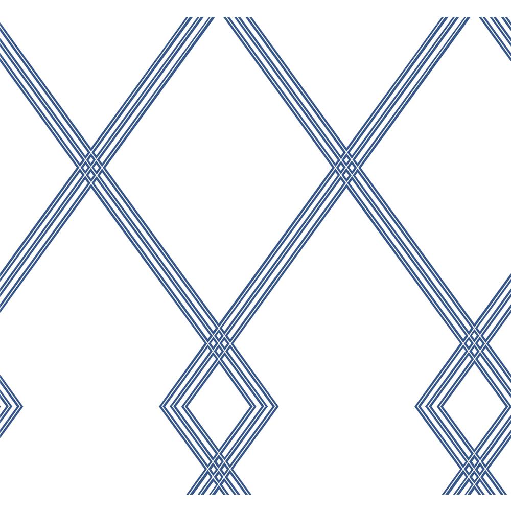 York CY1507 Conservatory White/Blue Ribbon Stripe Trellis Wallpaper