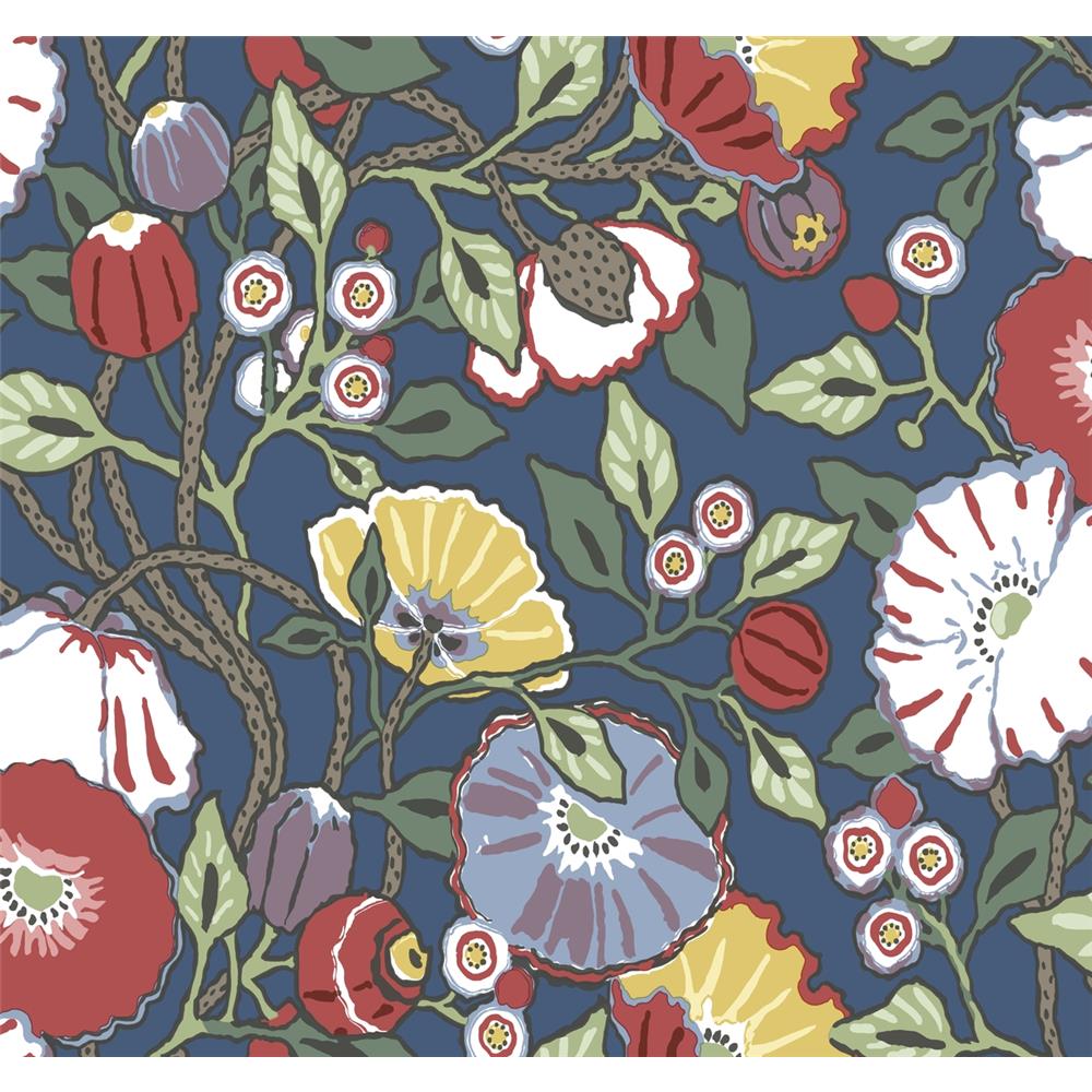 York CY1515 Conservatory Navy Vincent Poppies Wallpaper