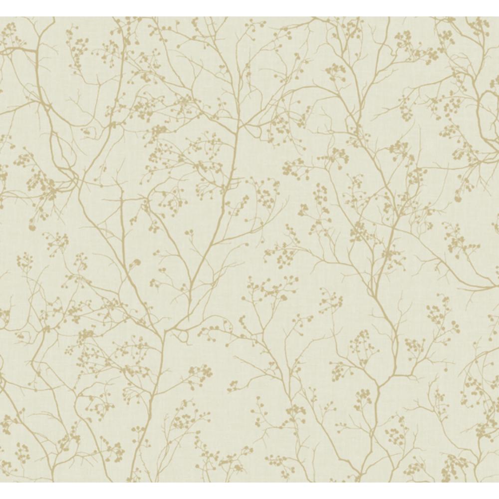 York DD3812 Shimmering Finishes Luminous Branches Wallpaper in Cream & Gold