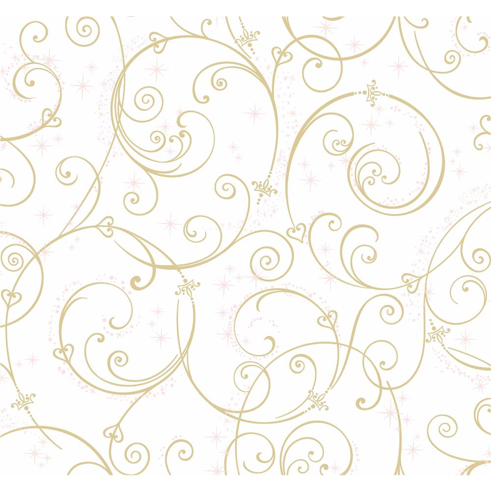 York DI0905 Disney Kids Vol. 4 Disney Princess Perfect Scroll Wallpaper in Gold/Glitter