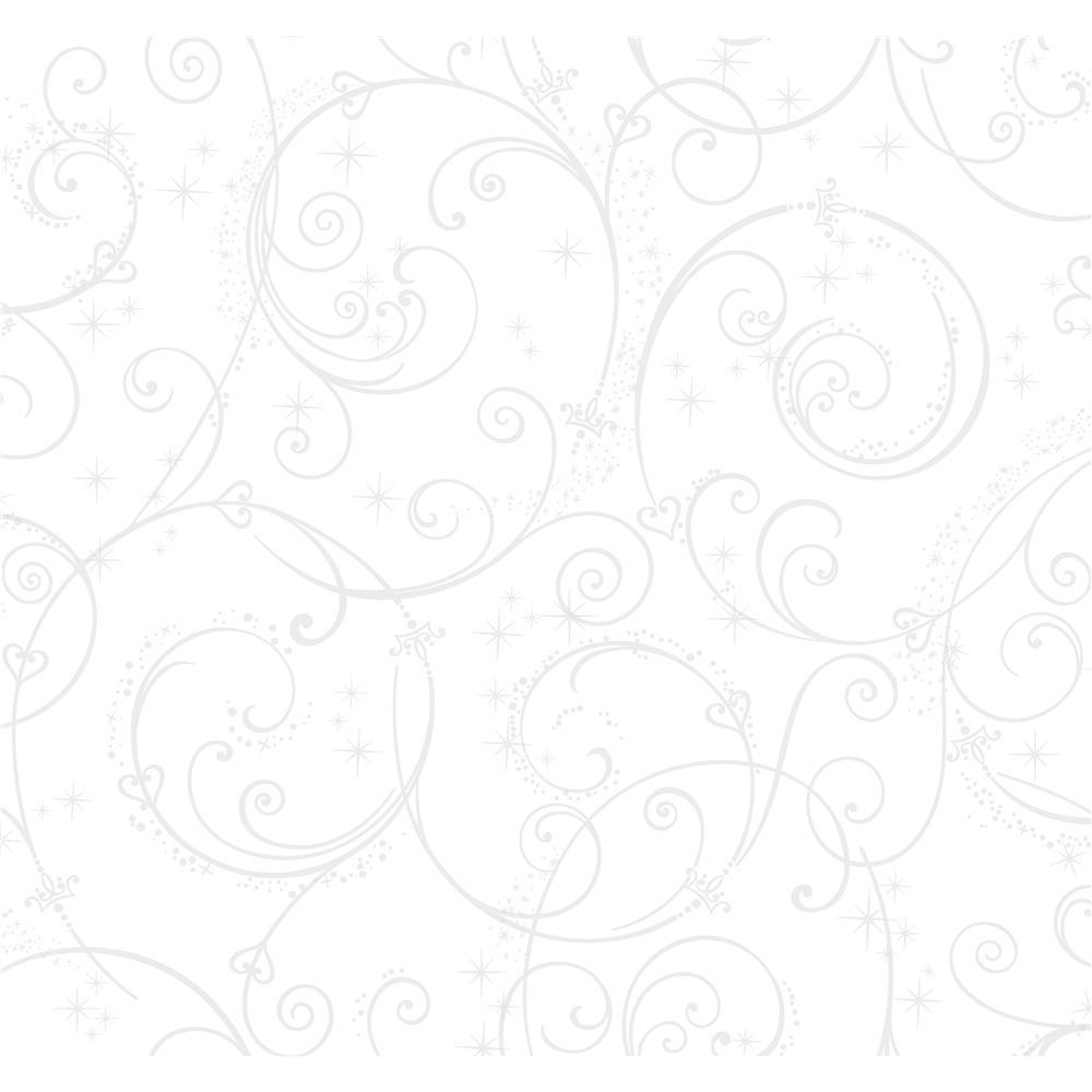 York DI0906 Disney Kids Vol. 4 Disney Princess Perfect Scroll Wallpaper in White/Glitter