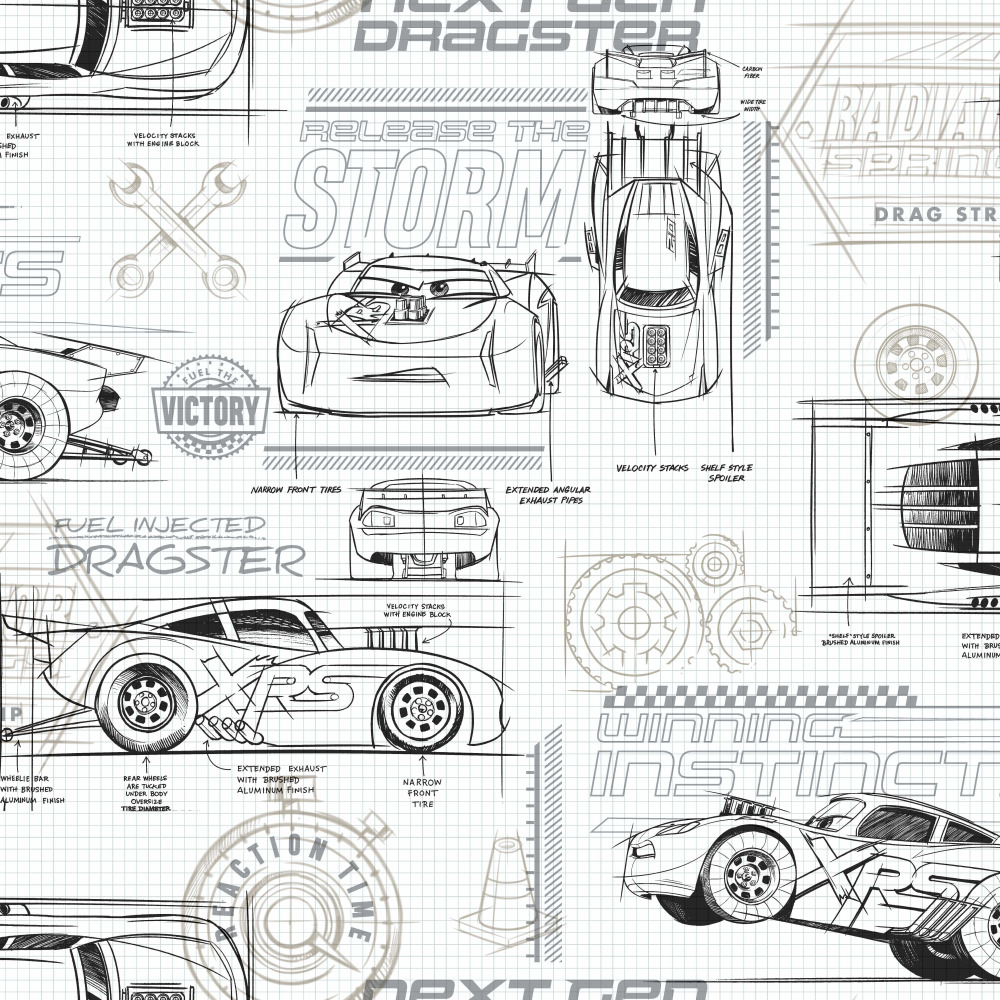 York DI0917 Disney Kids Vol. 4 Disney and Pixar Cars Schematic Wallpaper in Neutral