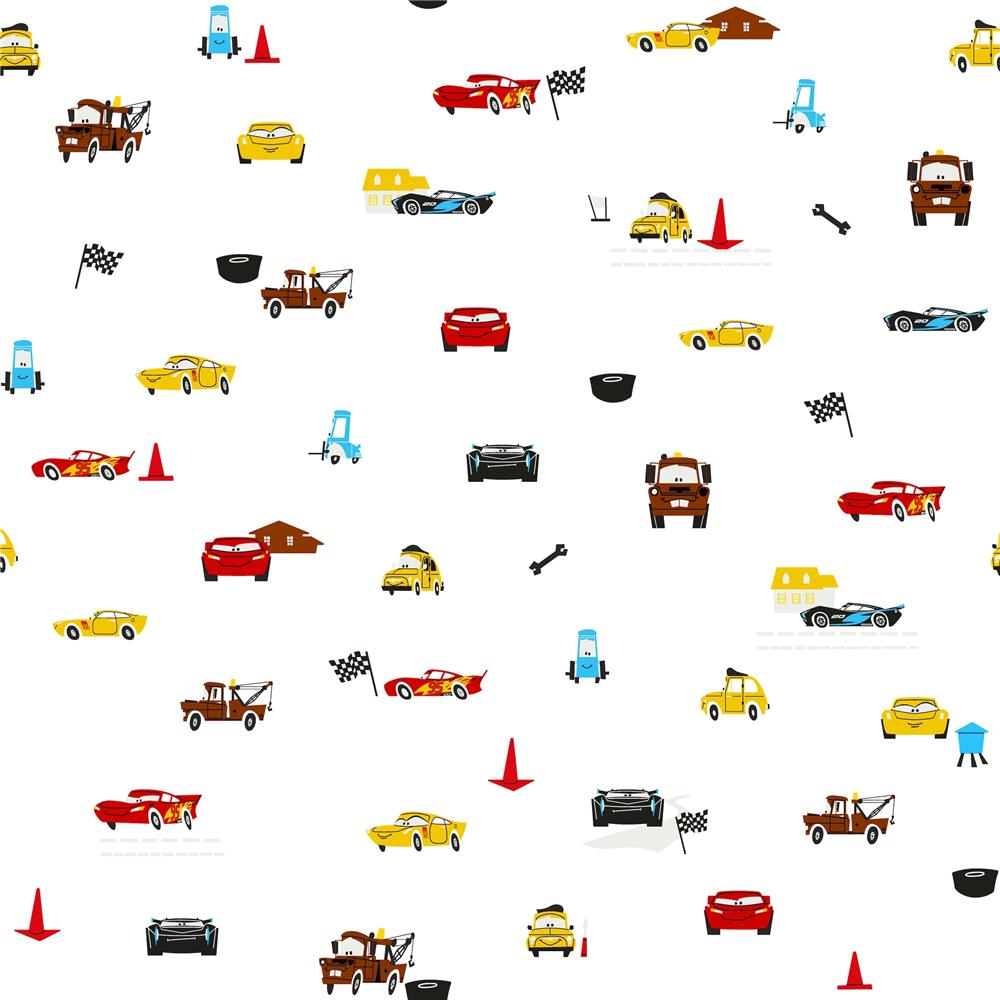 York DI0921 Disney Kids Vol. 4 Disney and Pixar Cars Racing Spot Wallpaper in White