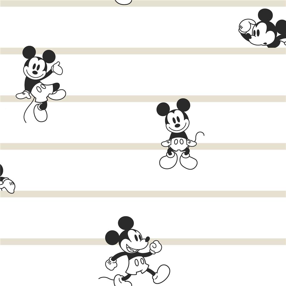 York DI0932 Disney Kids Vol. 4 Disney Mickey Mouse Stripe Wallpaper in Black/White/Cream