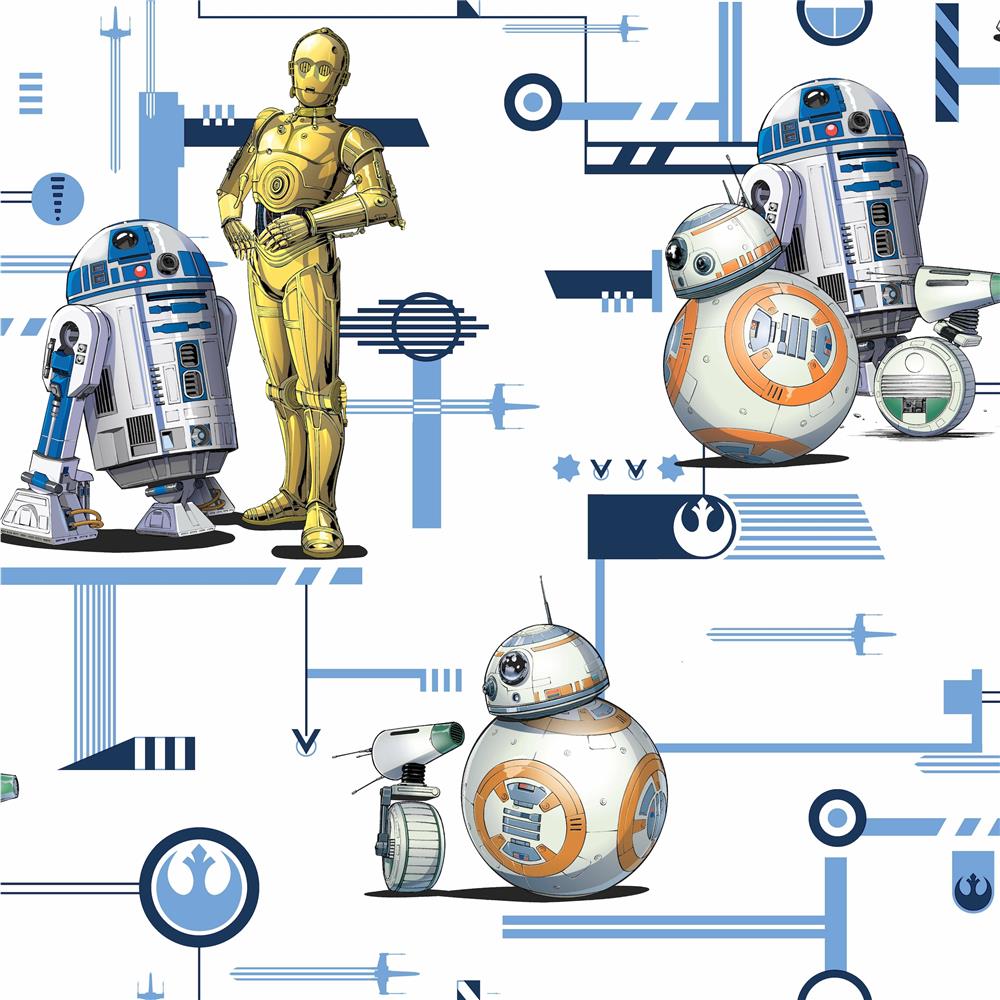 York DI0948 Disney Kids Vol. 4 Star Wars: The Rise of Skywalker, Droids! Wallpaper in Blue/Gold