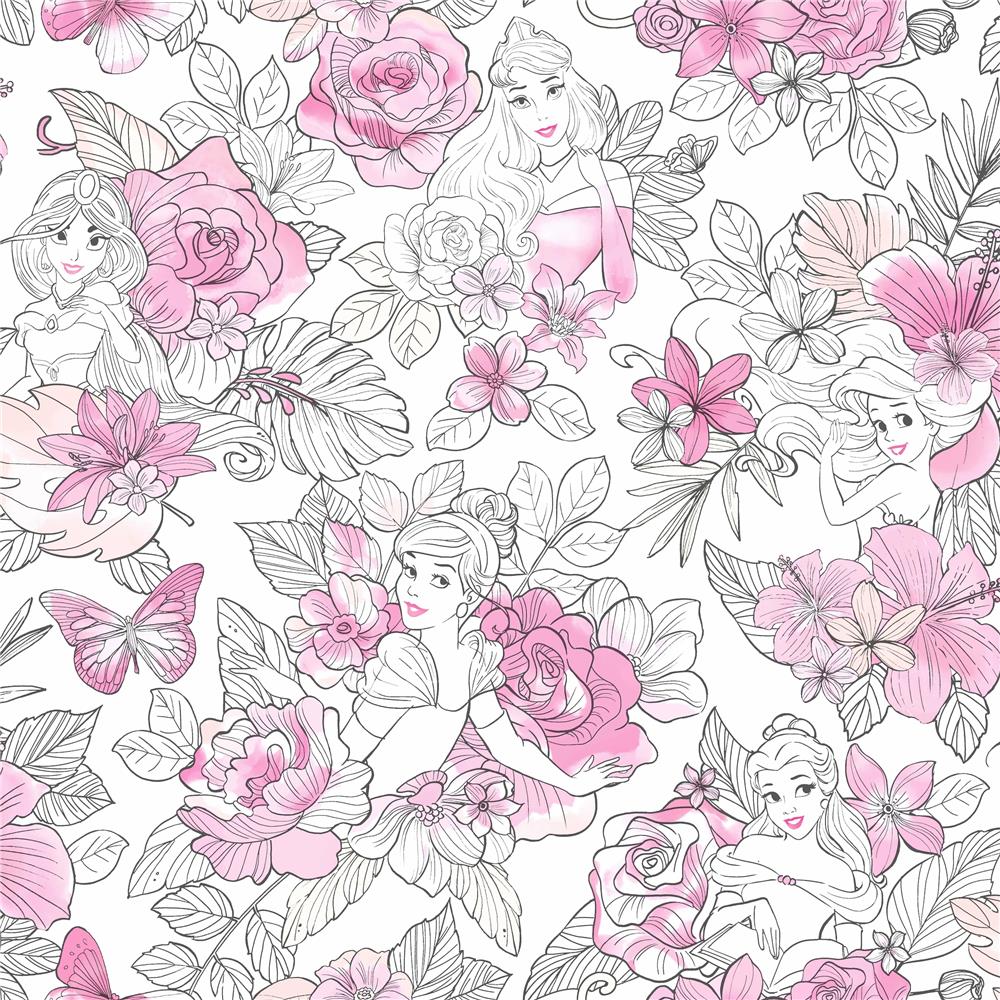 York DI0965 Disney Kids Vol. 4 Disney Princess Royal Floral Wallpaper in Magenta