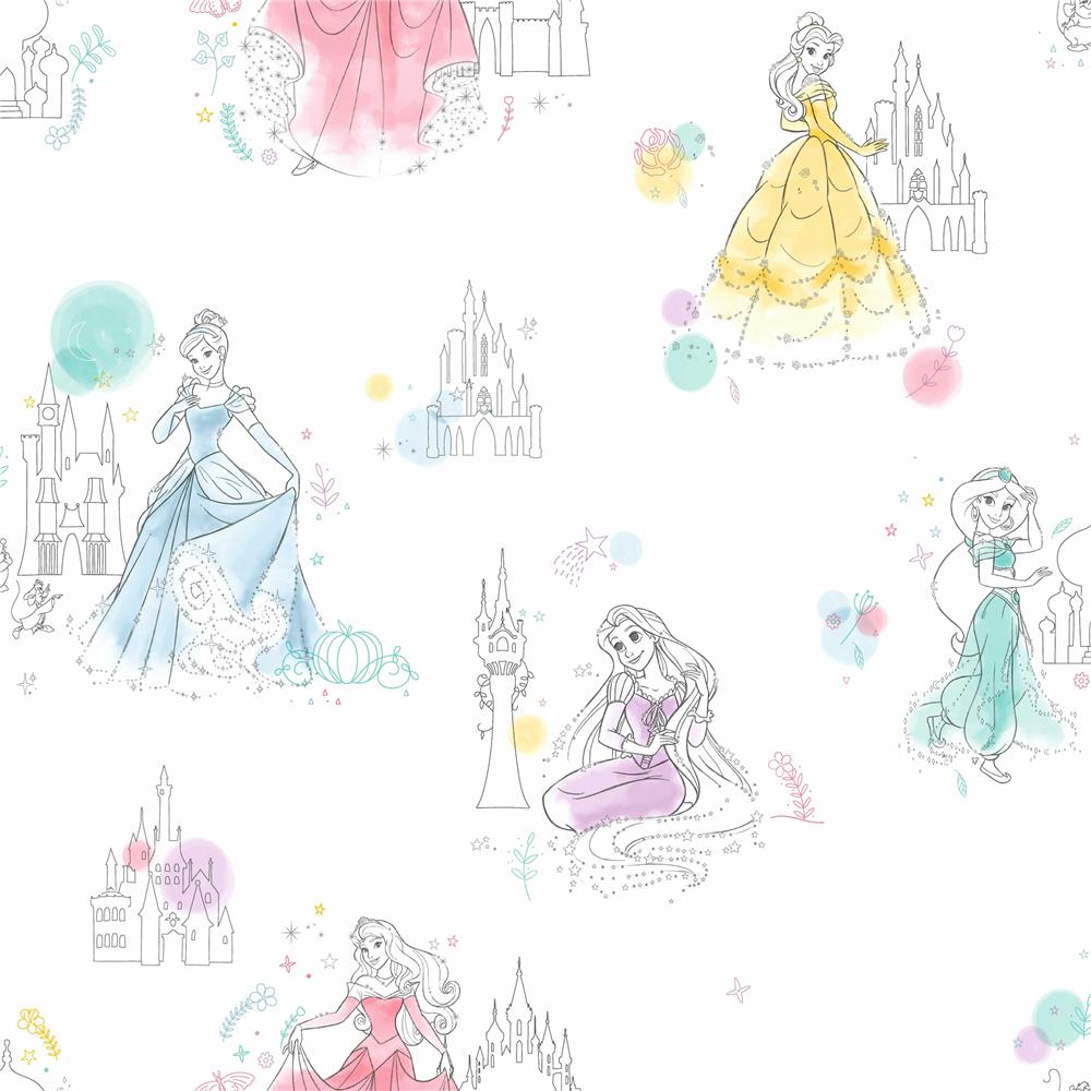 York DI0968 Disney Kids Vol. 4 Disney Princess Pretty Elegant Wallpaper in White