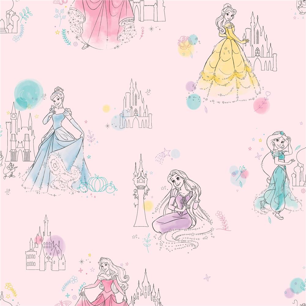 York DI0969 Disney Kids Vol. 4 Disney Princess Pretty Elegant Wallpaper in Pink