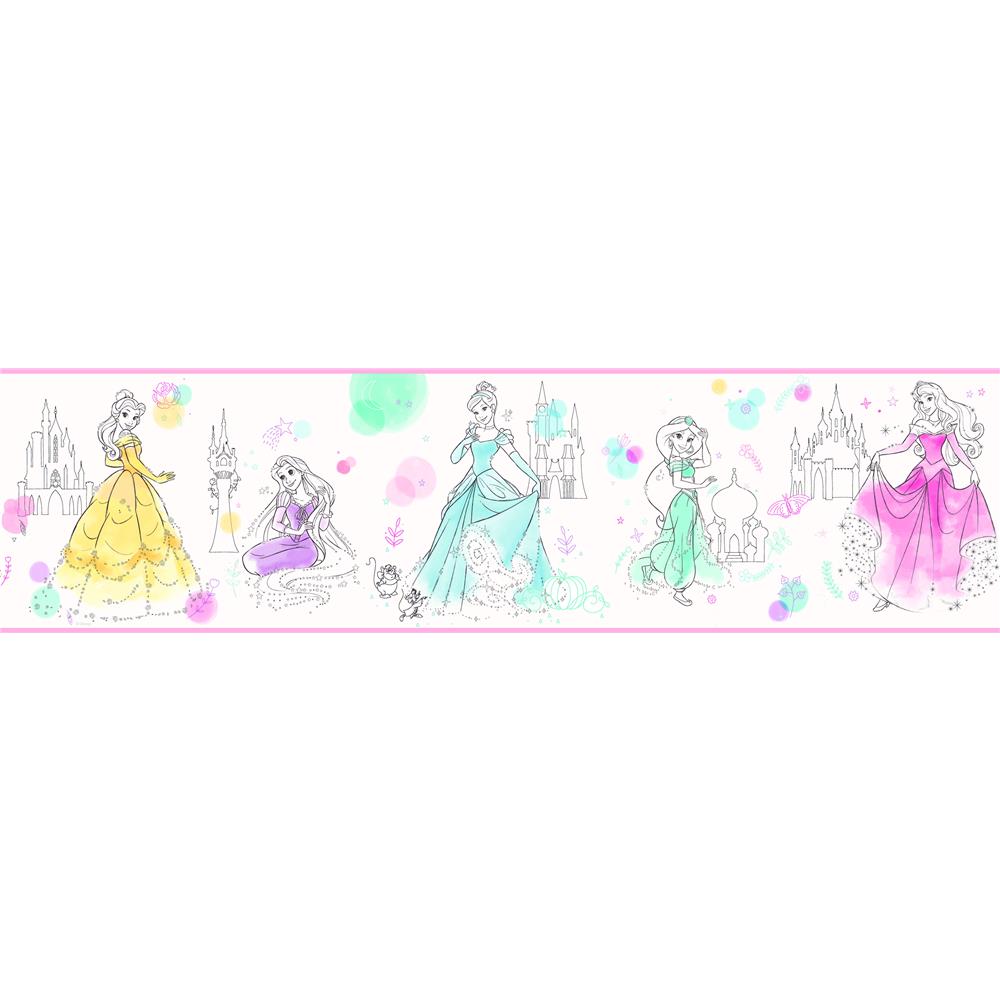 York DI1021BD Disney Kids Vol. 4 Disney Princess Pretty Elegant Border Wallpaper Border in Blue/Pink/Green