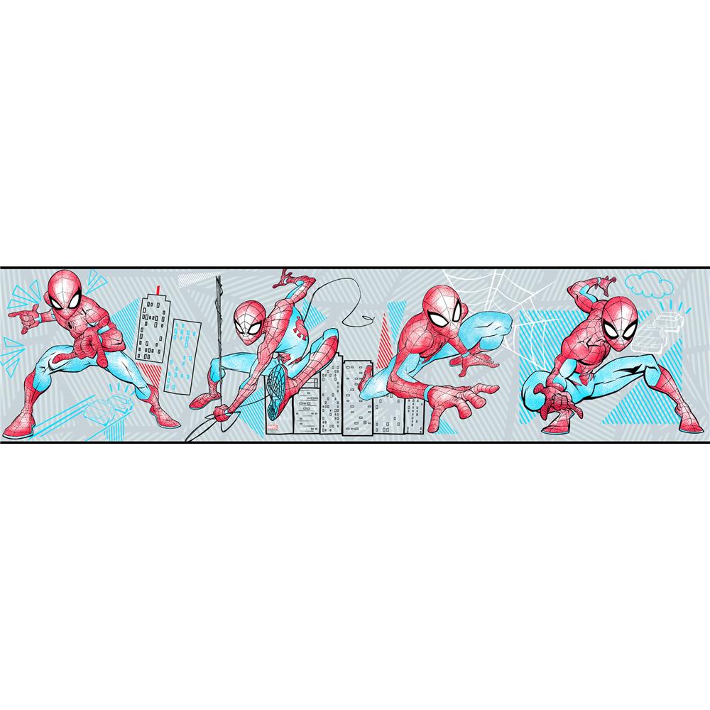 York DI1030BD Disney Kids Vol. 4 Spider-Man Fracture Border Wallpaper Border in Red/Gray/Blue