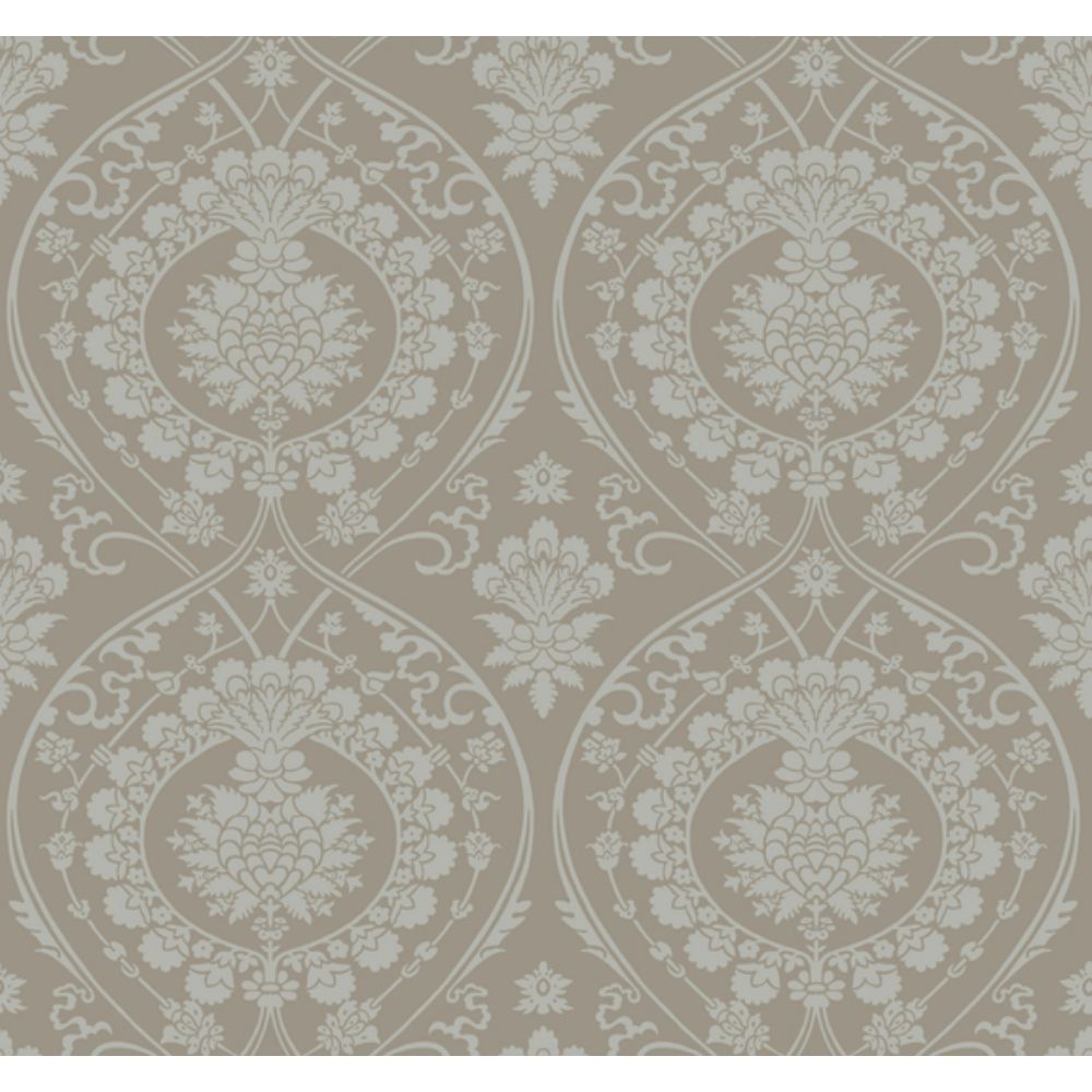 York DM4902 Damask Resource Library Imperial Damask Wallpaper in Beige/Silver