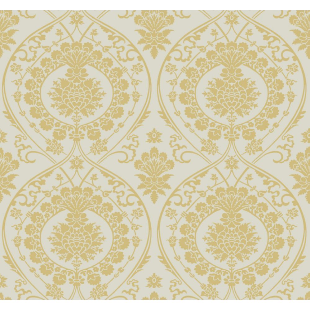 York DM4903 Damask Resource Library Imperial Damask Wallpaper in Off White/Gold