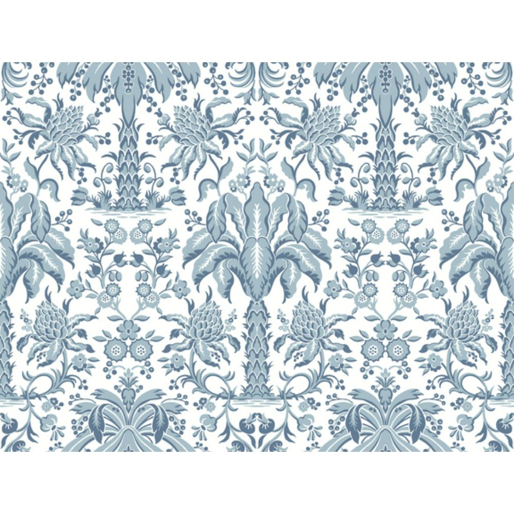 York DM5012 Damask Resource Library Palmetto Palm Damask Wallpaper in Blue