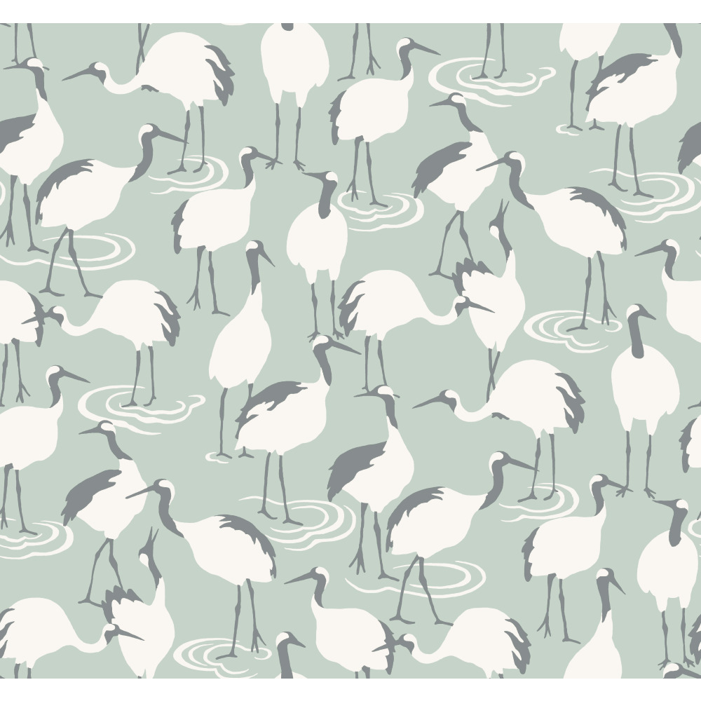 York DR6356 Dwell Studio Winter Cranes Wallpaper - Greens
