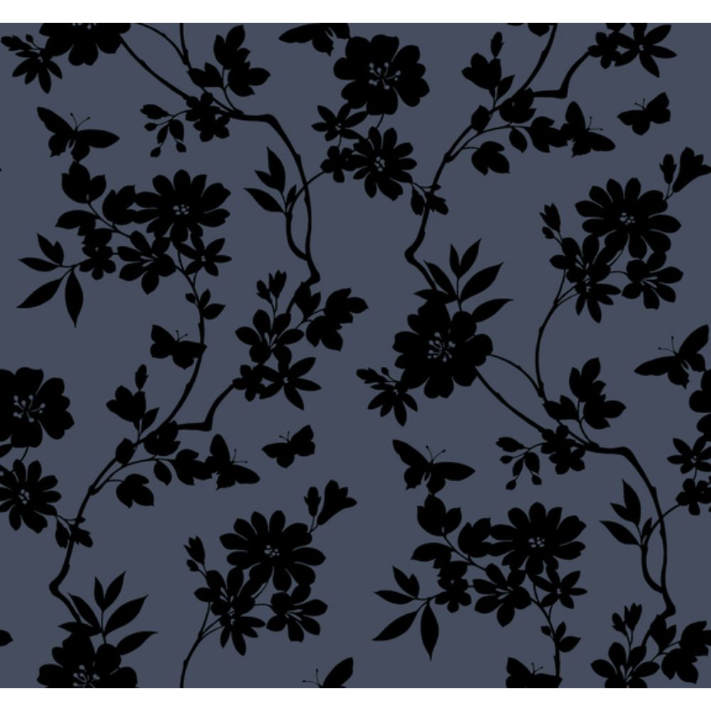 York Designer Series DT5021 Candice Olson After 8 Flutter Vine Wallpaper in Blue/Black