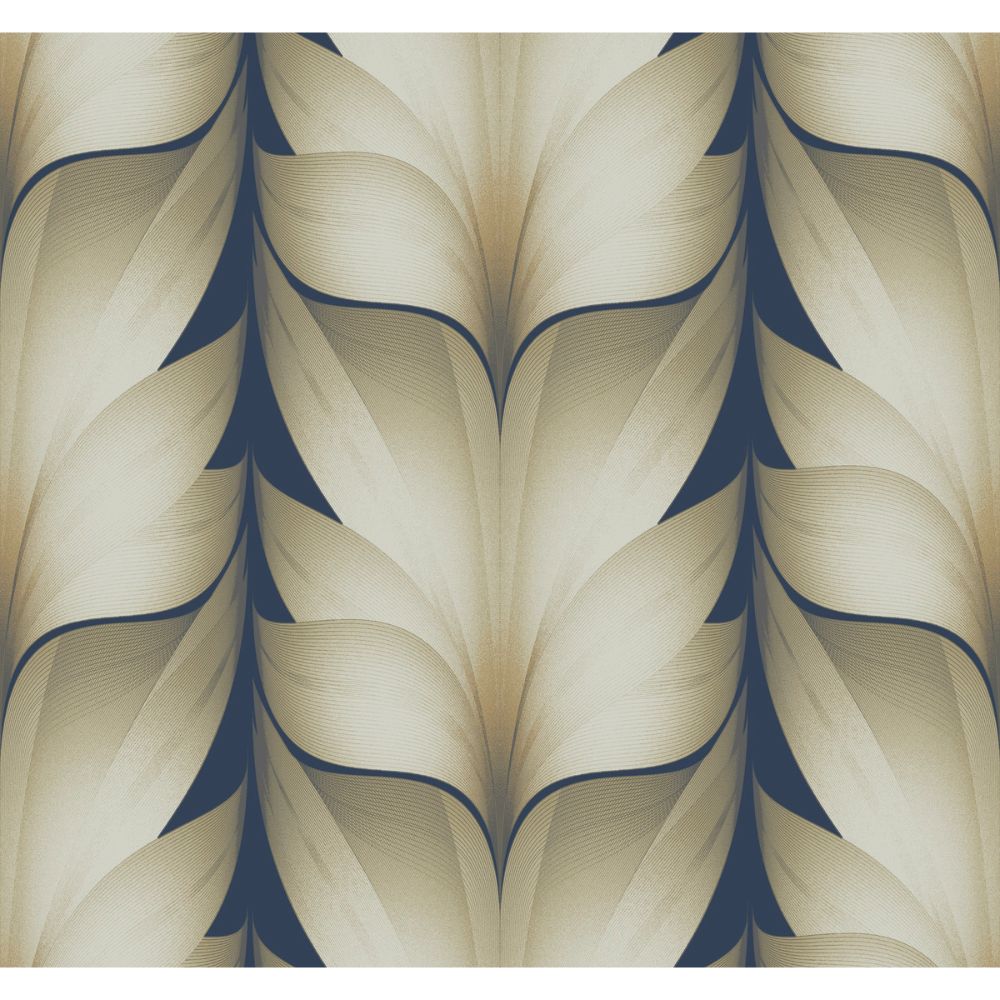 York Designer Series EV3956 Casual Elegance Navy Lotus Light Stripe Wallpaper