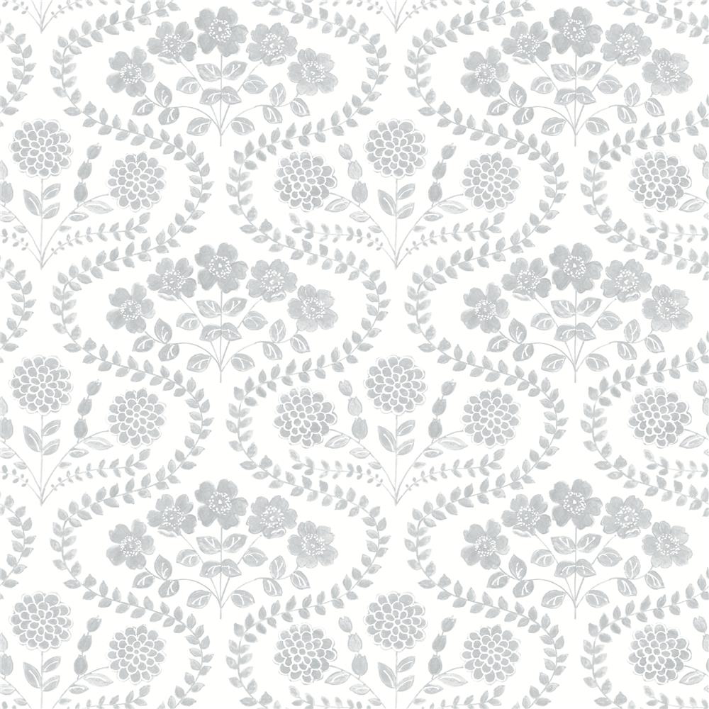 York FH4024 Simply Farmhouse Folksy Floral Wallpaper in Gray/White