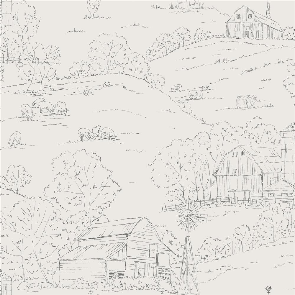 York FH4033 Simply Farmhouse Pasture Toile Wallpaper in Beige/Gray