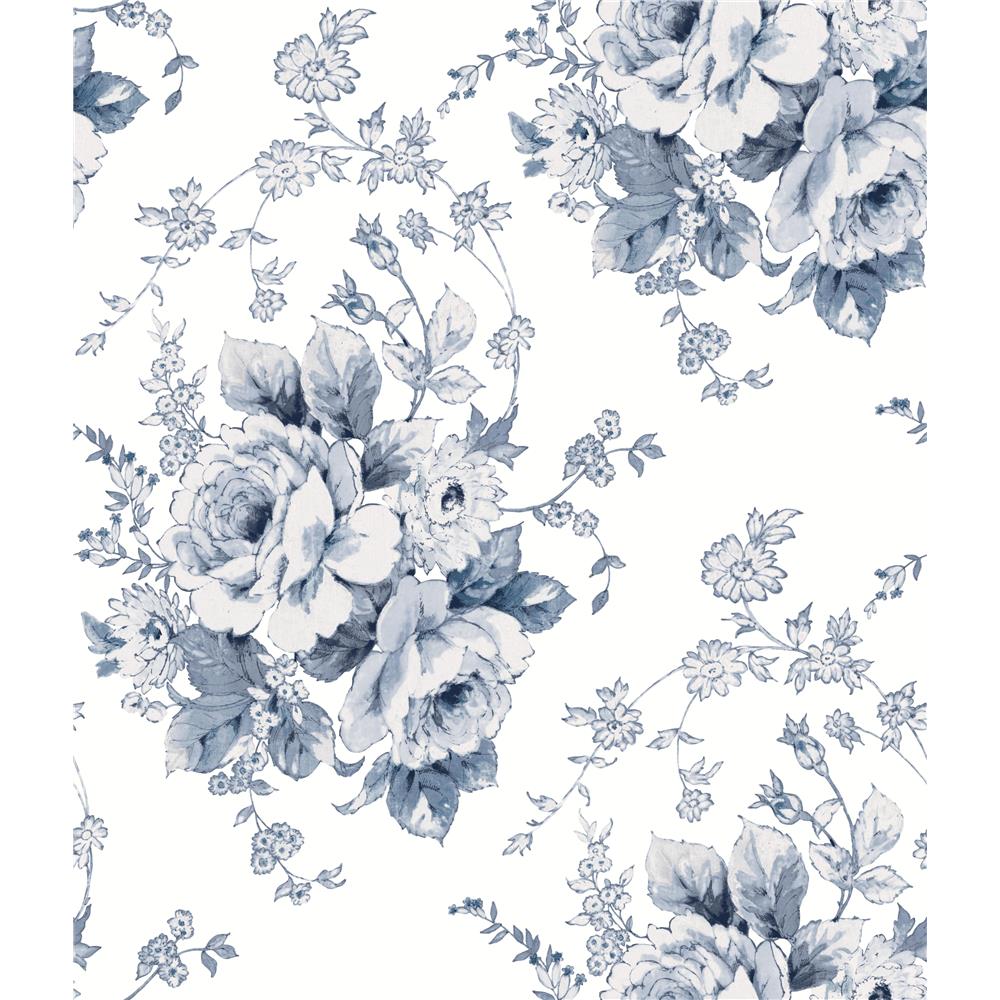 York FH4087 Simply Farmhouse Heritage Rose Wallpaper in Navy/White