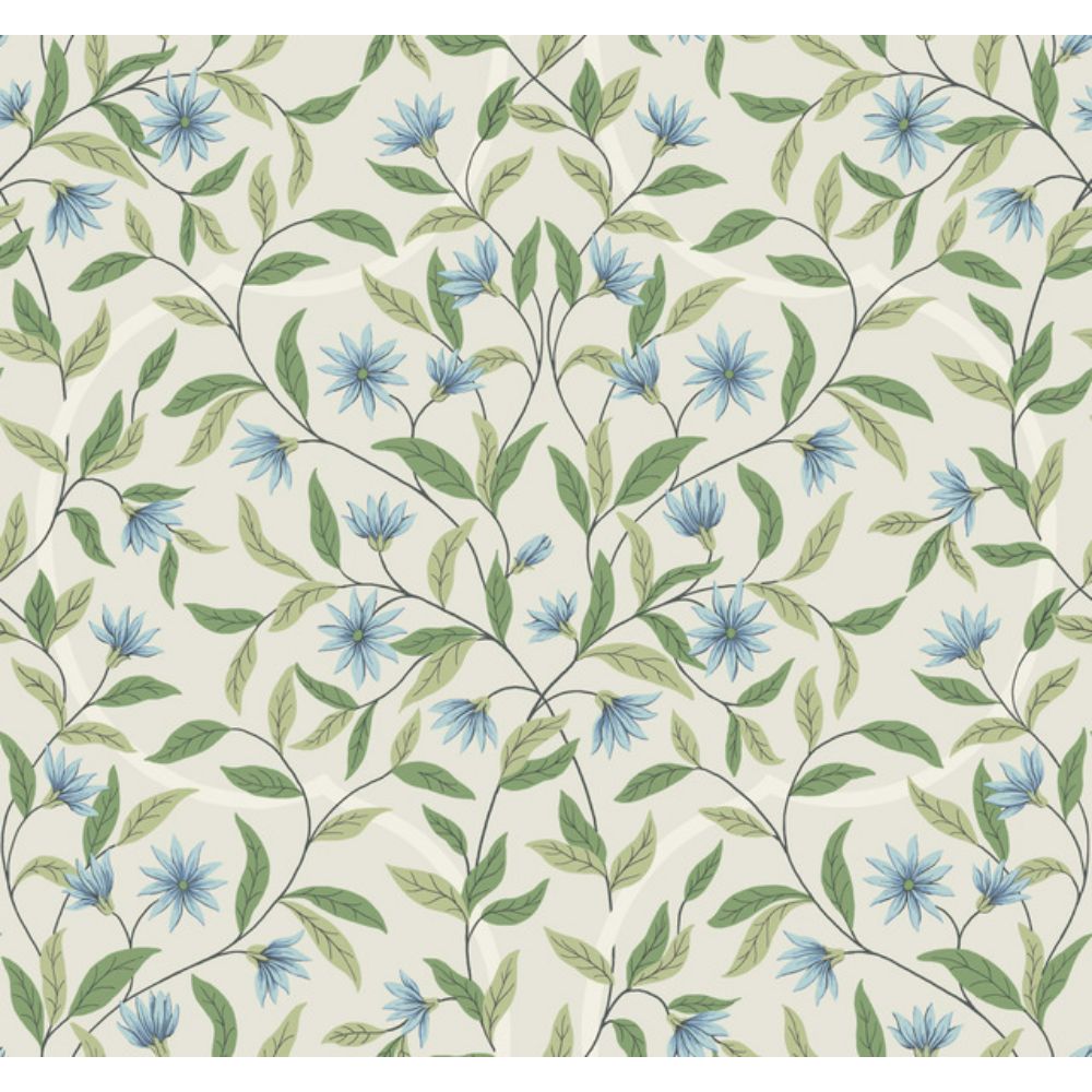 York GO8255 Greenhouse Jasmine Cornflower Wallpaper in Beige, Blue