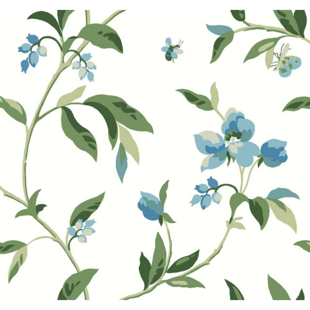 York GO8283 Greenhouse Springtime Cotton/Peacock Wallpaper in Blue, Green
