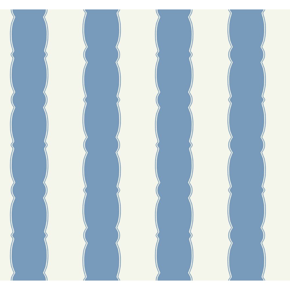 York Wallcoverings GR6012 Grandmillennial Scalloped Stripe Wallpaper in Blue