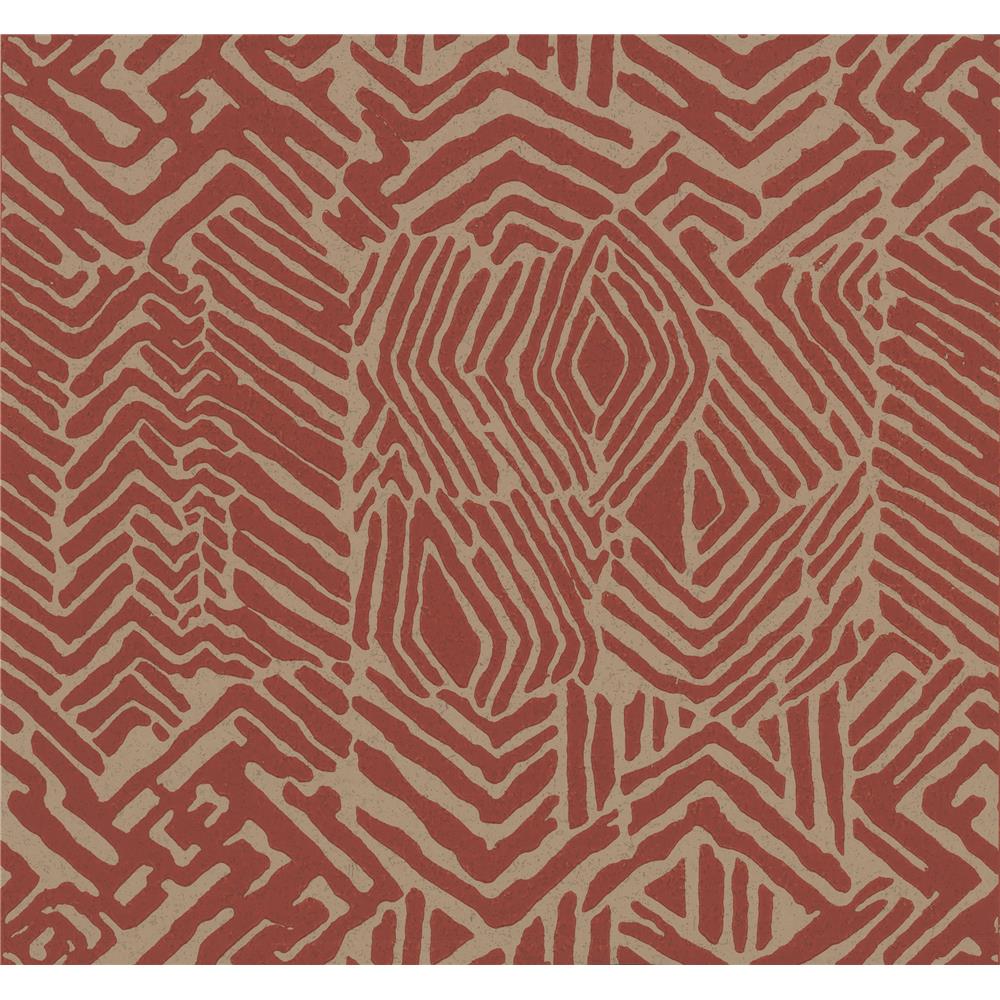 York Designer Series HC7550 Handcrafted Naturals Tribal Print Wallpaper in Red/Tan
