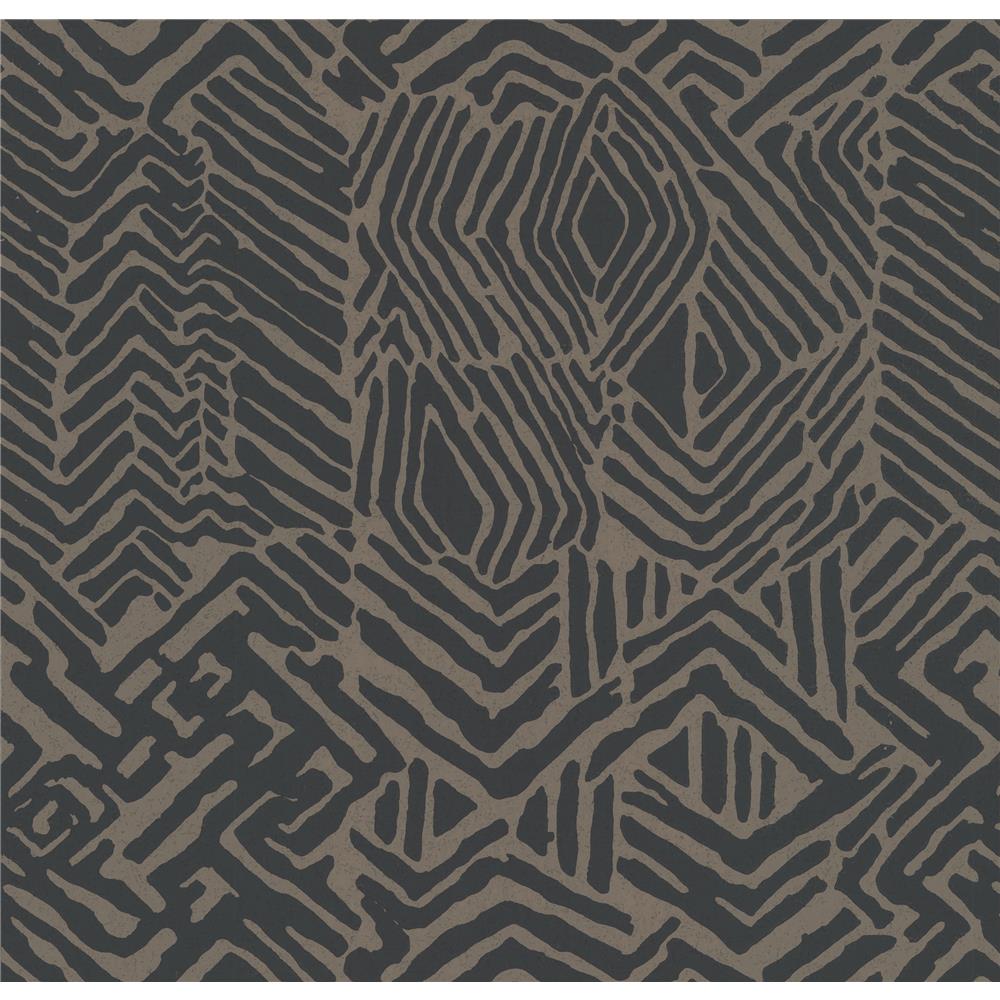 York Designer Series HC7551 Handcrafted Naturals Tribal Print Wallpaper in Black/Brown