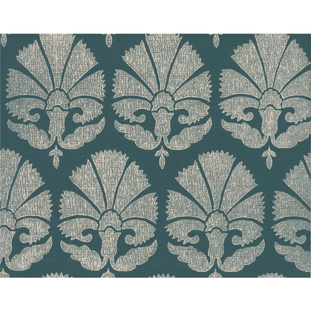York Designer Series HC7574 Handcrafted Naturals Ottoman Fans Wallpaper in Deep Teal/Cream