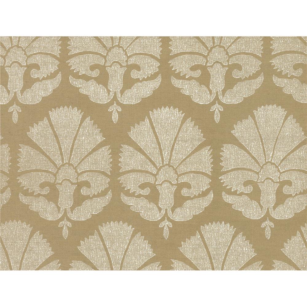 York Designer Series HC7575 Handcrafted Naturals Ottoman Fans Wallpaper in Gold/White