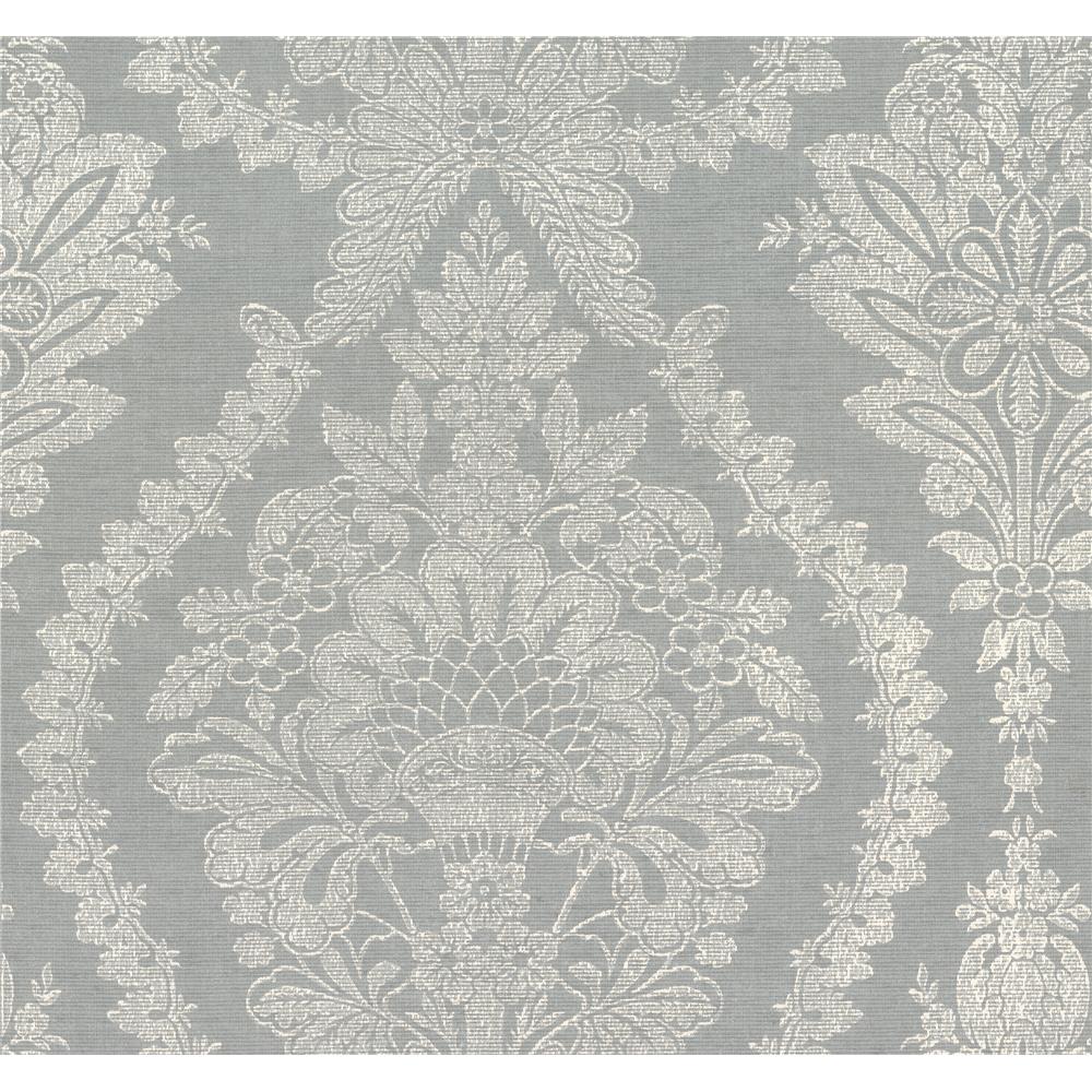 York Designer Series HC7590 Handcrafted Naturals Heritage Damask Wallpaper in Silver/Lt Grey