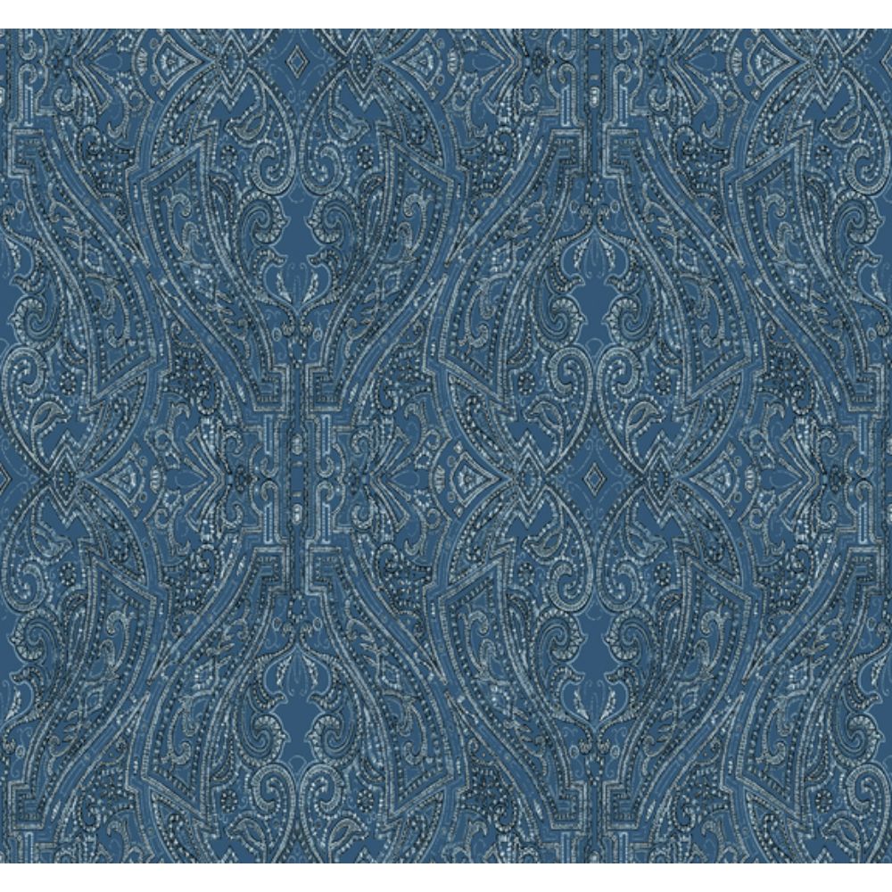 Ronald Redding by York Designer Series HO2132 Traveler Ascot Damask Wallpaper in Blue