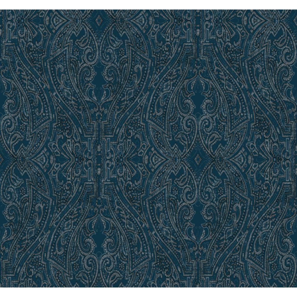 Ronald Redding by York Designer Series HO2133 Traveler Ascot Damask Wallpaper in Dark Blue