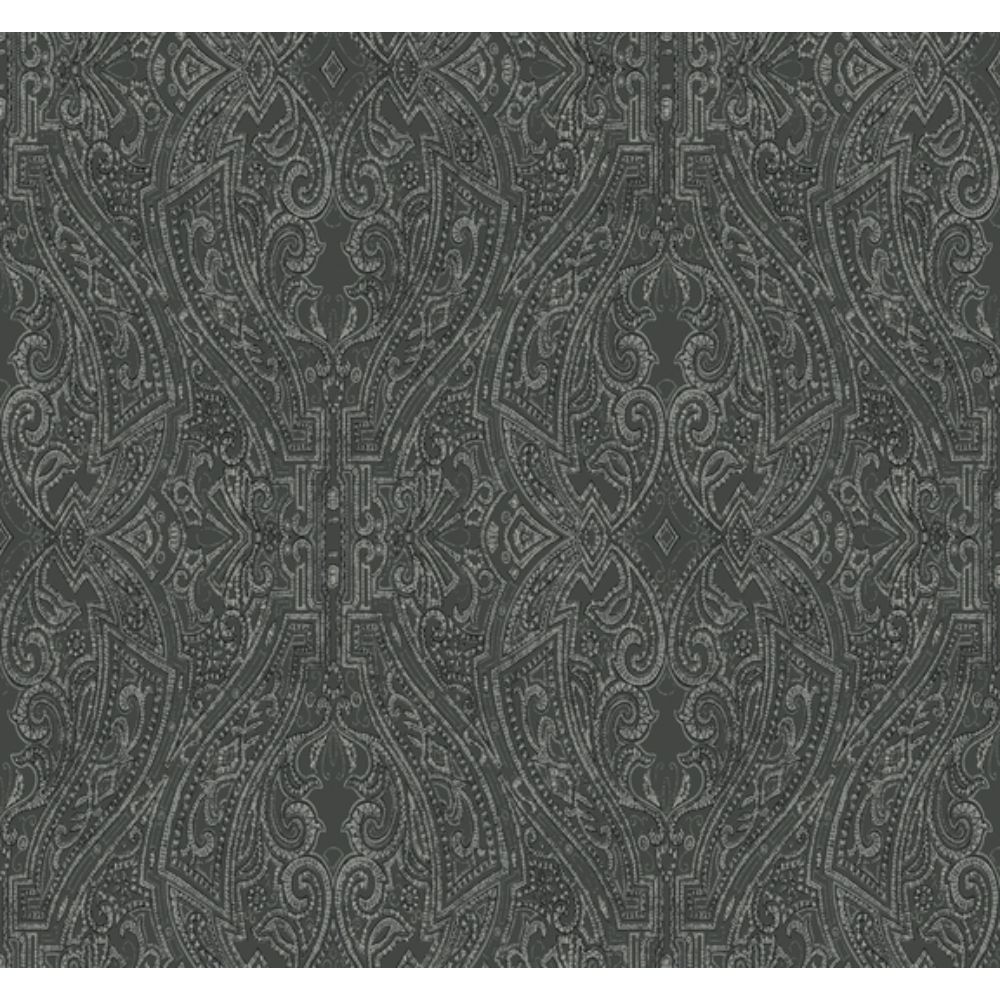 Ronald Redding by York Designer Series HO2134 Traveler Ascot Damask Wallpaper in Black
