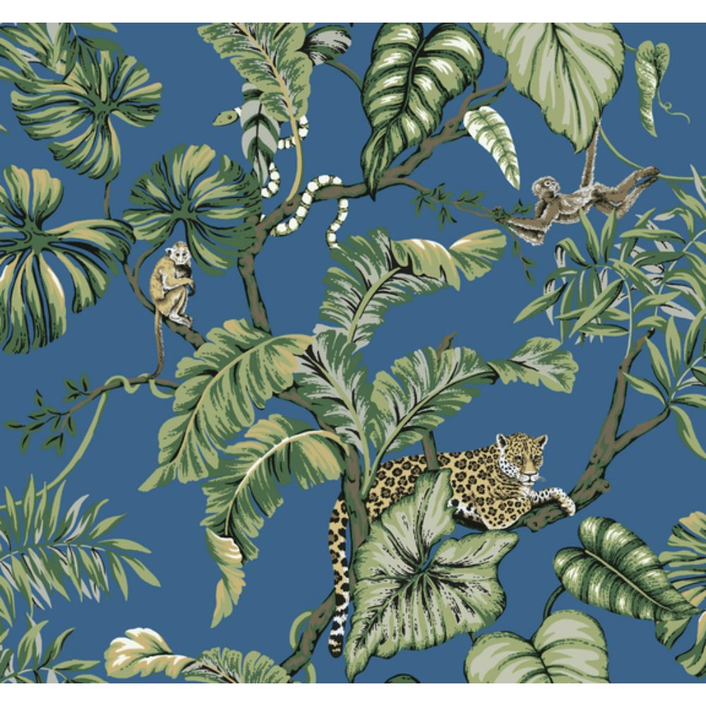 Ronald Redding by York Designer Series HO2141 Traveler Jungle Cat Wallpaper in Blue